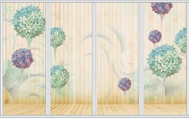 3D绣球花木纹移门