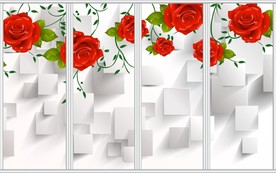 清新玫瑰花卉移门