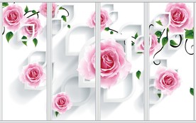 清新玫瑰花卉移门