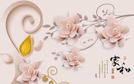 家和富贵玉兰浮雕电视背景墙