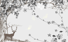 抽象简约大树麋鹿电视背景墙