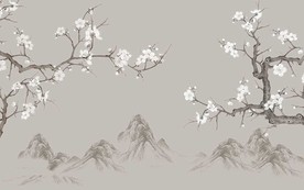 中式山水花鸟电视背景墙