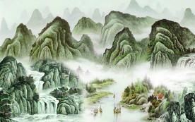 山水中式电视机背景墙