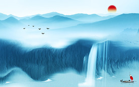 新中式抽象山水电视机背景墙