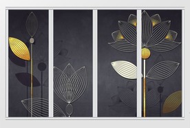 现代简约金色线条花朵移门