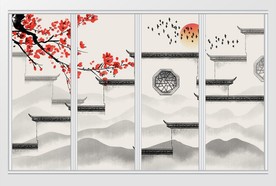 新中式水墨徽派建筑移门