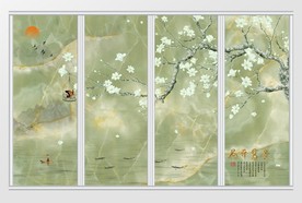 新中式花鸟水墨山水花开富贵移门