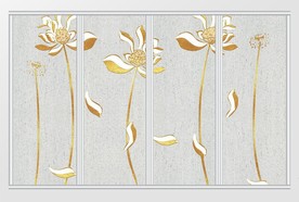 立体浮雕荷花移门