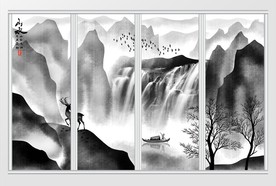 新中式大气水墨山水移门