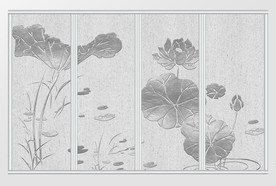 现代立体浮雕立体荷花移门