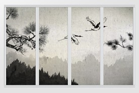 水墨风山川仙鹤移门