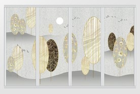 现代简约抽象山水移门