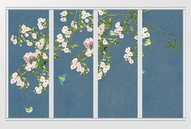 中式玉兰花鸟移门