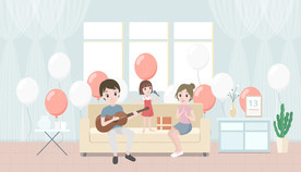 唱歌给妈妈听家庭亲子插画