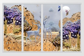 唯美3D浮雕麋鹿森林移门