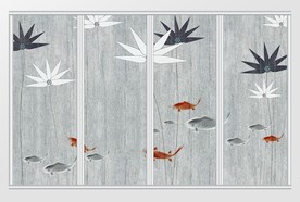 现代简约意境荷花锦鲤移门