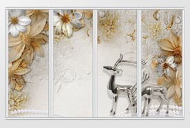 3d唯美立体花朵银麋鹿珍珠移门