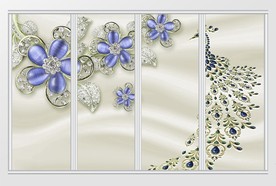 3d奢华紫色珠宝钻石花朵孔移门