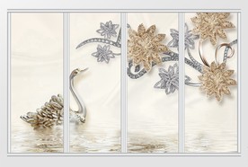 3d奢华钻石花朵鎏金天鹅移门