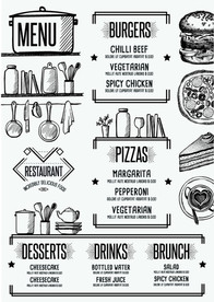 快餐西餐厅美食元素插画