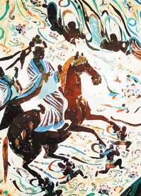 夜半逾城防敦煌壁画艺术矢量图