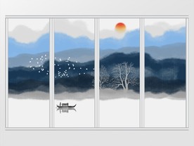 新中式水墨山水画移门
