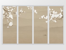 中式禅意树枝花朵移门