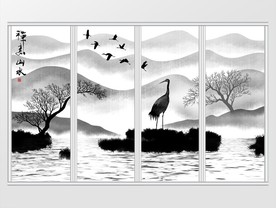 新中式禅意抽象水墨山水移门