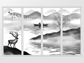 新中式水墨山水画移门