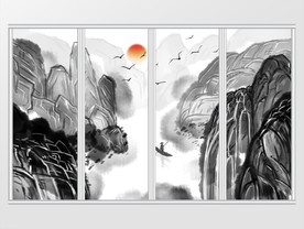 新中式写意水墨山水移门