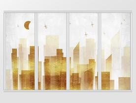 现代简约质感金色城市移门