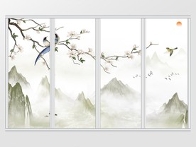 新中式唯美花鸟山水移门