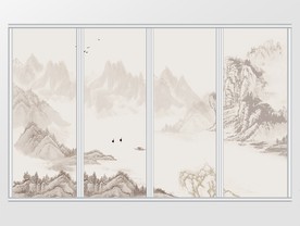 现代水墨山水画移门