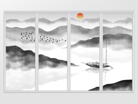 新中式墨山水画移门