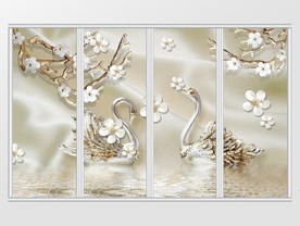立体高贵奢华金色花枝天鹅移门