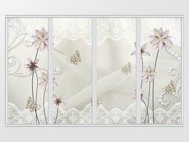 清雅珠宝花朵蝴蝶移门