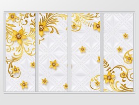 奢华金色珠宝花朵移门