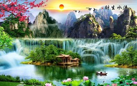 客厅沙发山水背景墙