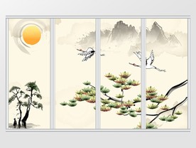 中国风新中式松鹤延年移门