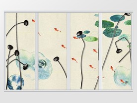 新中式水墨风荷塘游鱼移门