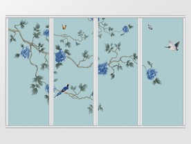 新中工笔花鸟移门