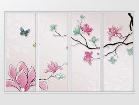 简约梦幻花枝移门