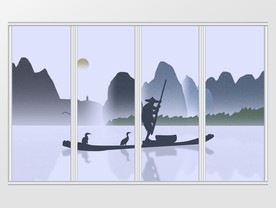 中国风意境山水江南移门