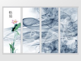 新中式水墨烟雾荷花移门