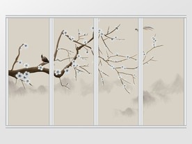 中式简约梅花花鸟移门