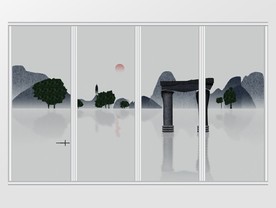 中国风意境水墨山水移门