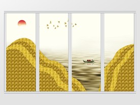 现代中式金色线条山水移门