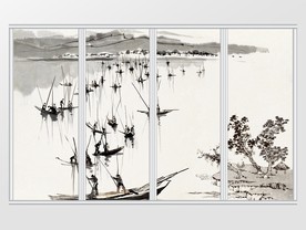 中式古风水墨画移门