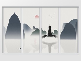 中国风黑白山水移门