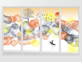 中式抽象山水移门